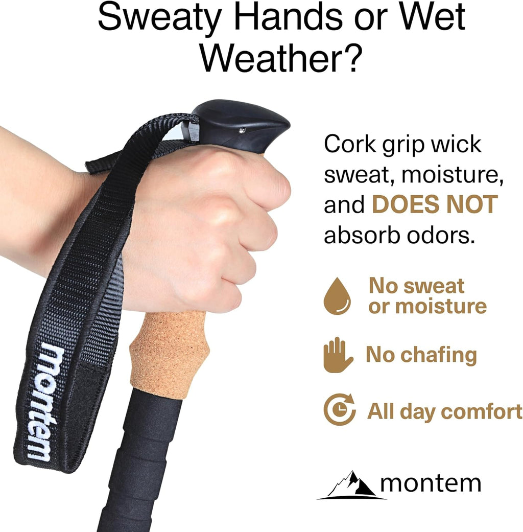 Montem Carbon Fiber Trekking Poles – Ultralight 3K Hiking Poles, Collapsible & Adjustable with Cork Grip, Quick Lock Walking Sticks for Backpacking & Travel (2-Pack)