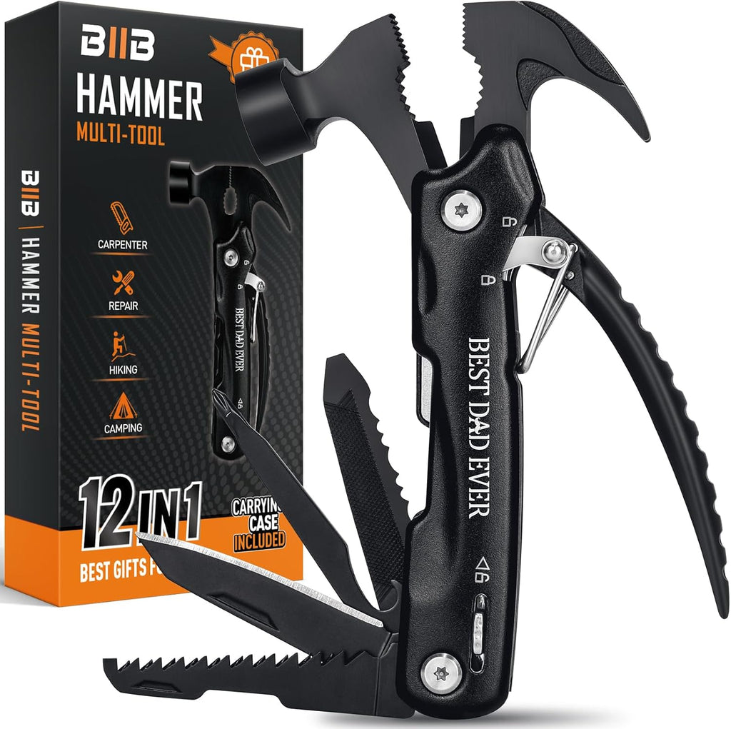 BIIB Gifts for Men, 12 in 1 Hammer Multitool, Stocking Stuffers for Men