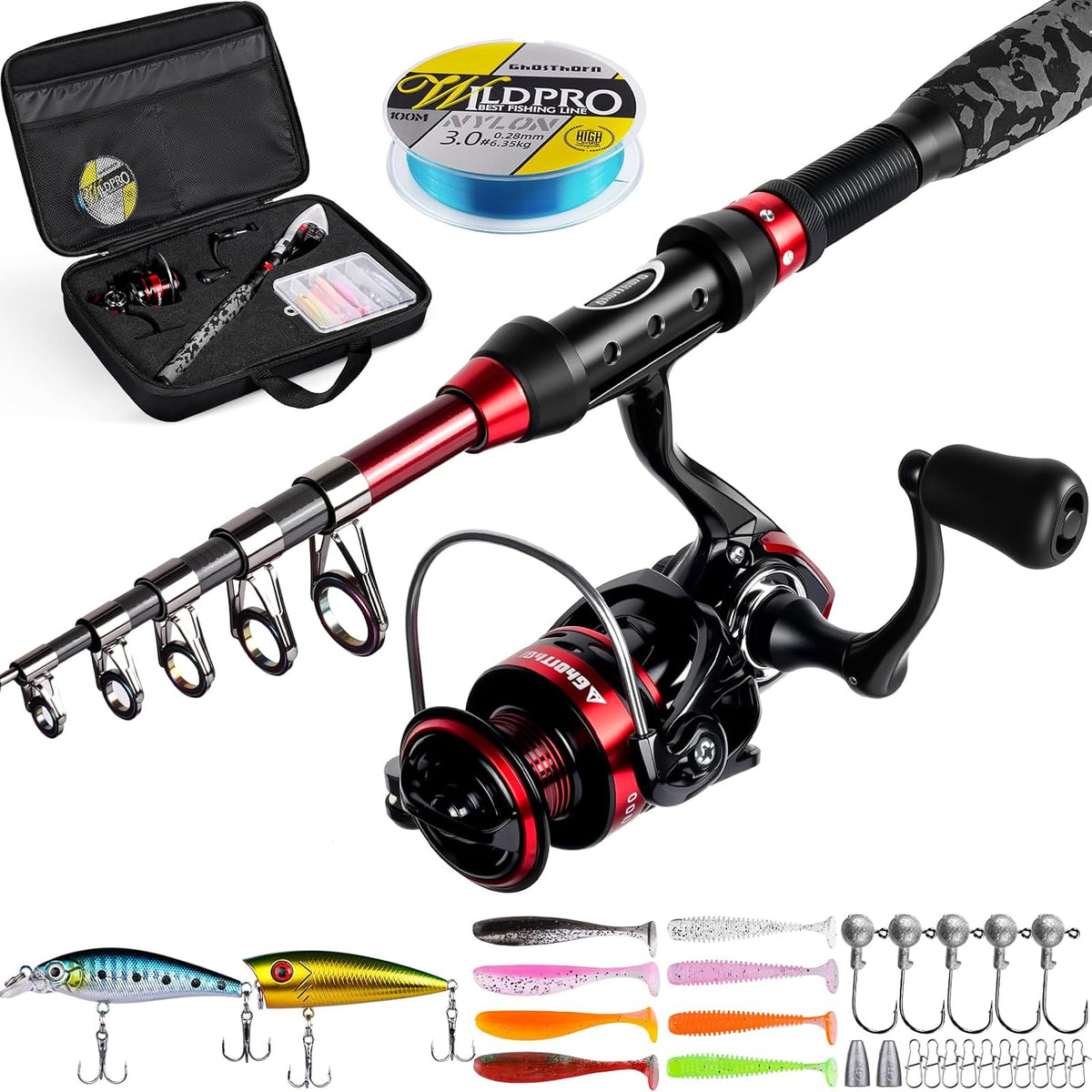 Ghosthorn Fishing Rod and Reel Combo,Telescopic Fishing Pole Travel Kit