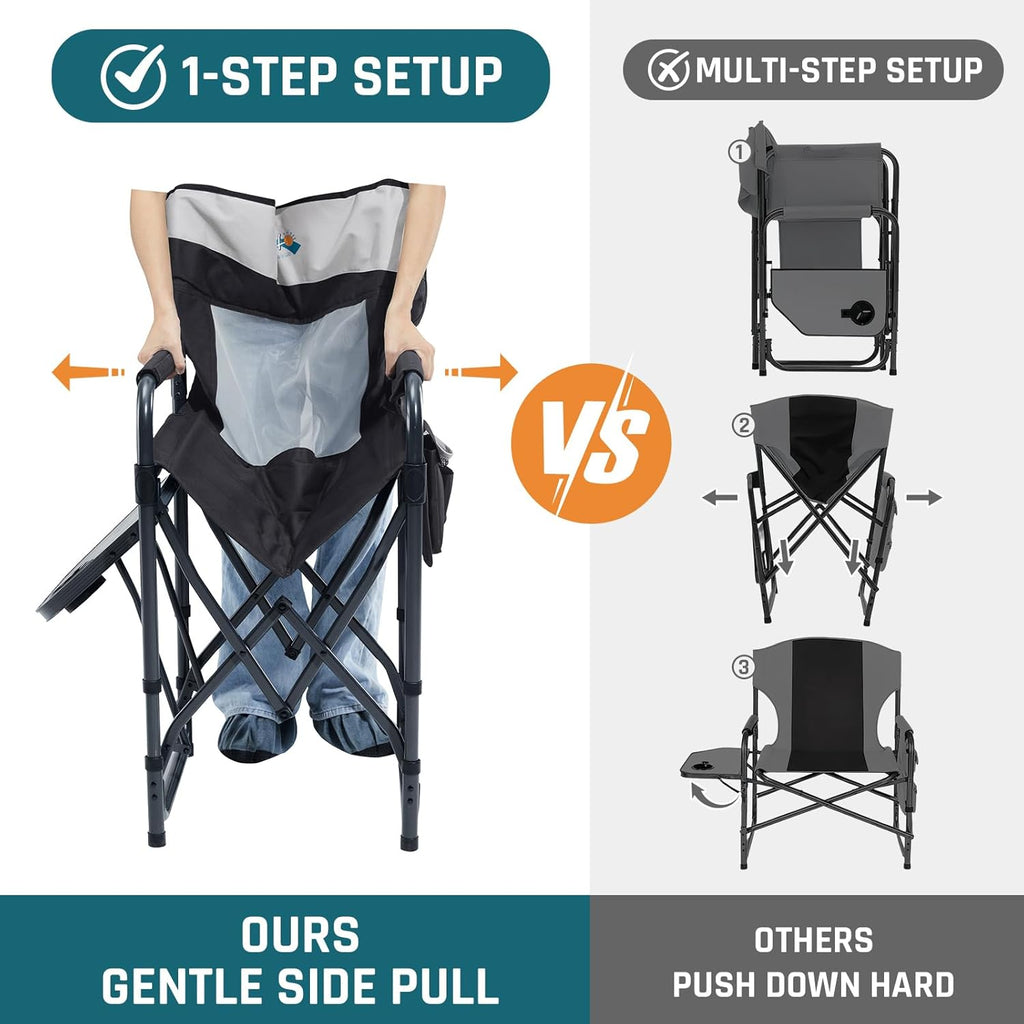 2 Pack Camping Directors Chair with Side Table & Breeze Mesh Backrest