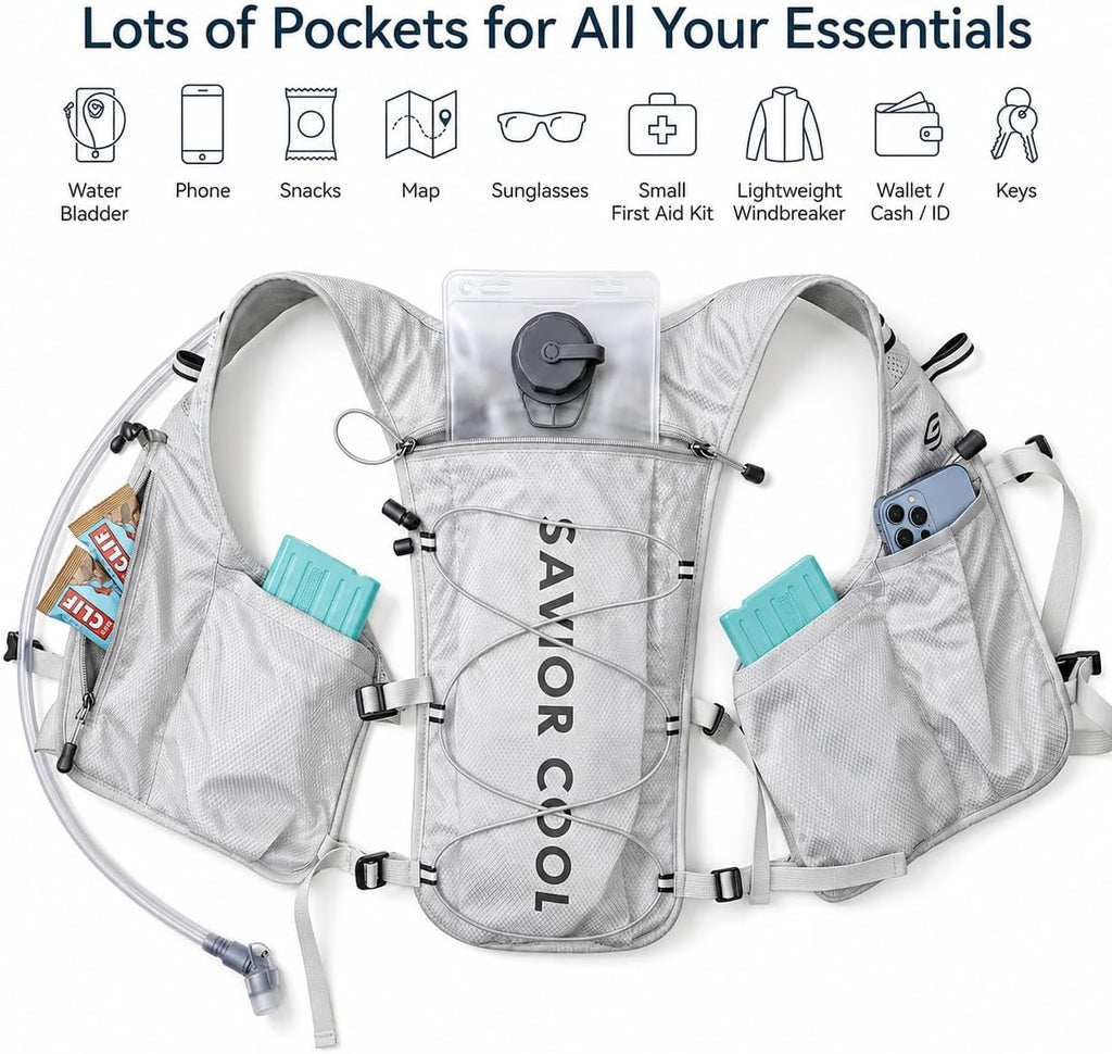 Cooling Hydration Backpack with 3 Removable Ice Packs, 2L BPA-Free Water Bladder, Adjustable Lightweight Outdoor Vest for Running, Trail Running, Hiking, Cycling, and Marathon Training