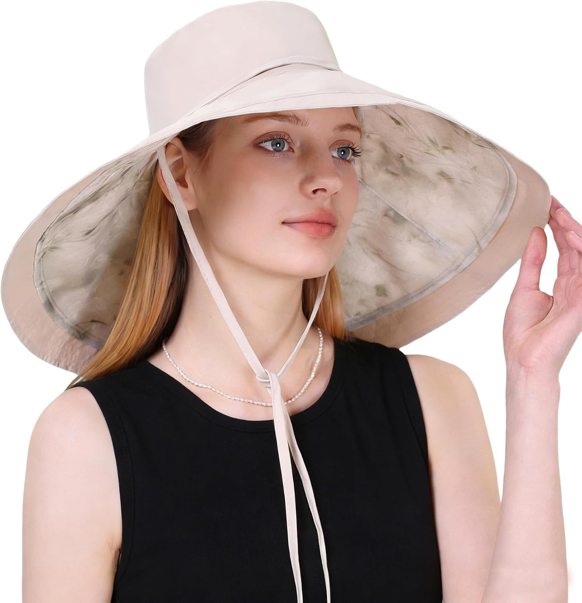 Wide Brim Sun Hat for Women Reversible Beach Hats Metal Wired Edge Gardening Hats, UPF 50+ Bucket Summer Hat