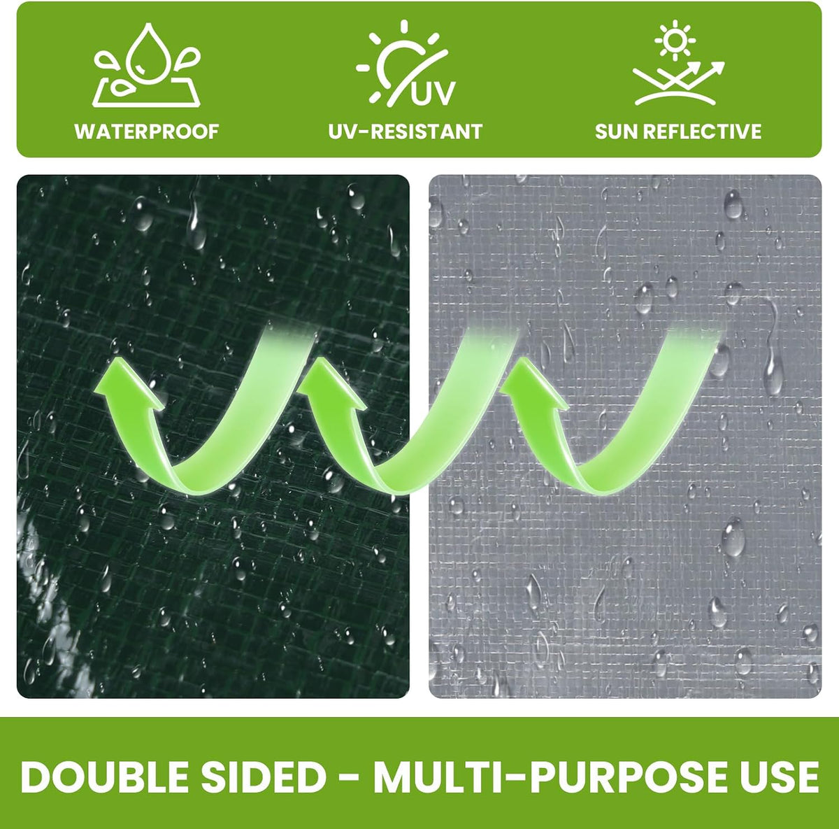 16x20Ft Tarps Heavy Duty Waterproof Green 10 Mil, Reinforced Edges Grommets