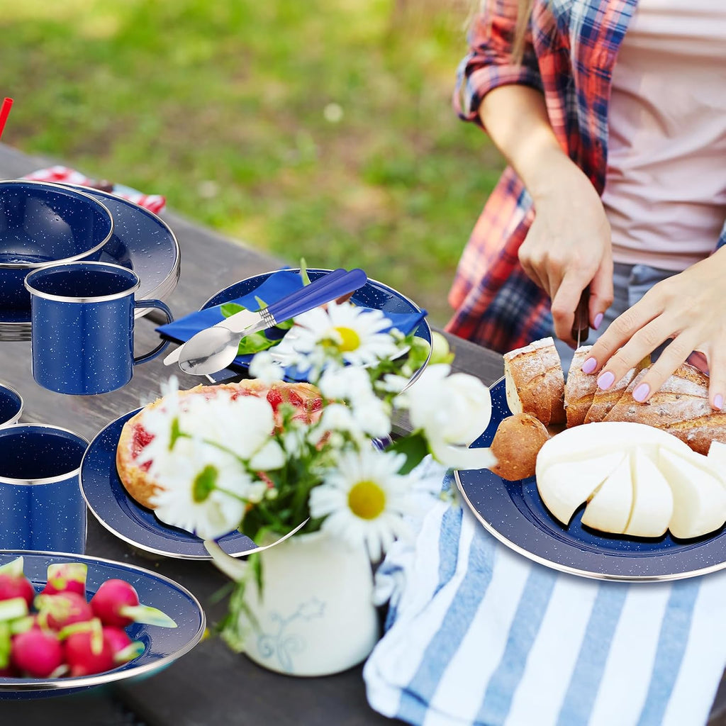 Nuogo 12 Pcs Enamel Camping Tableware Set Dinnerware Kit