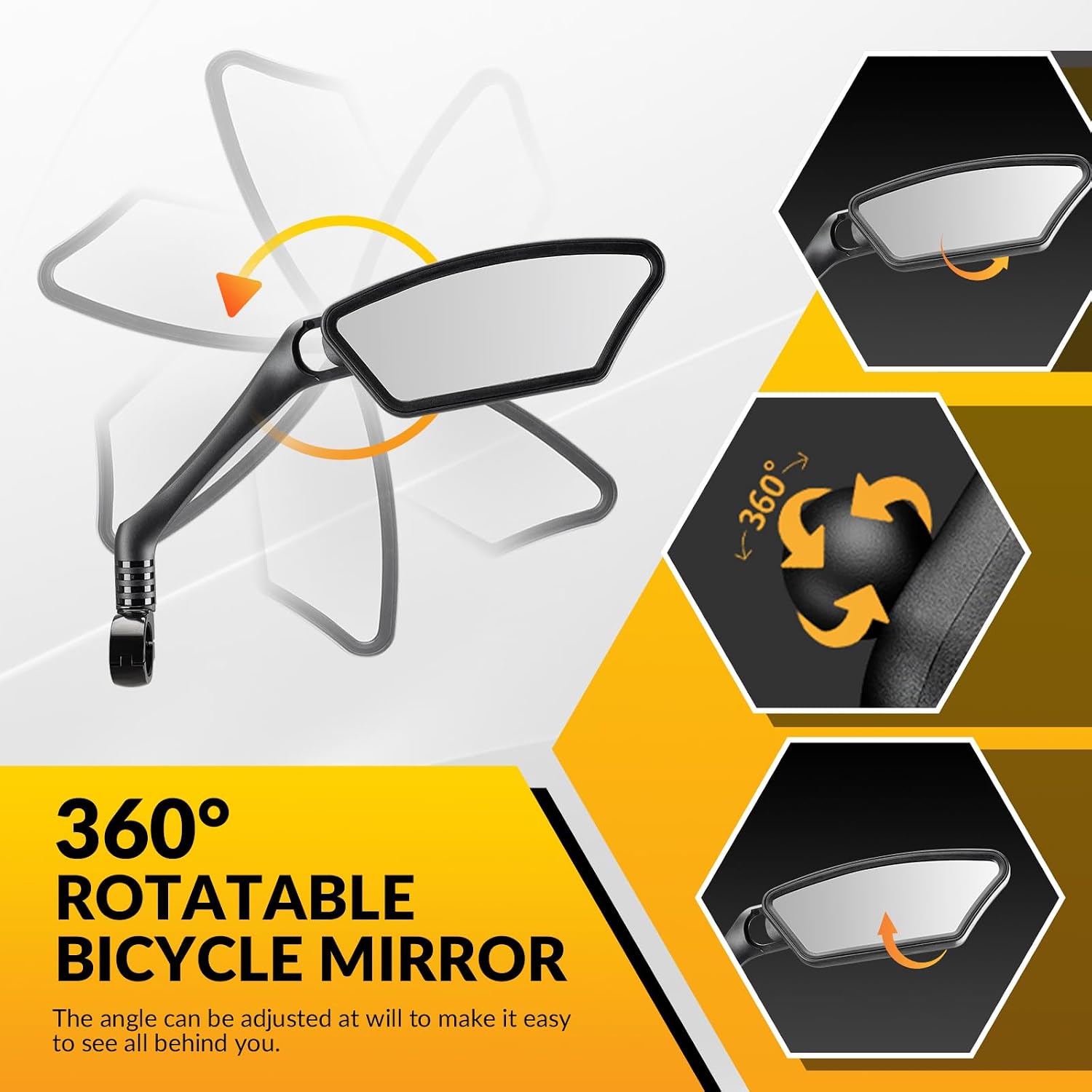 ROCKBROS Bike Mirror for Handlebars HD 360° Adjustable Rear View Mirror