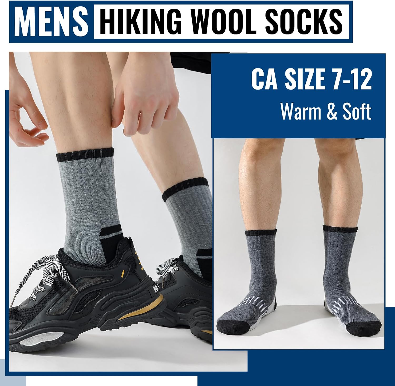 Josnown Thermal Hiking Socks Mens 5 Pairs Warm Winter Cushioned Boot Socks