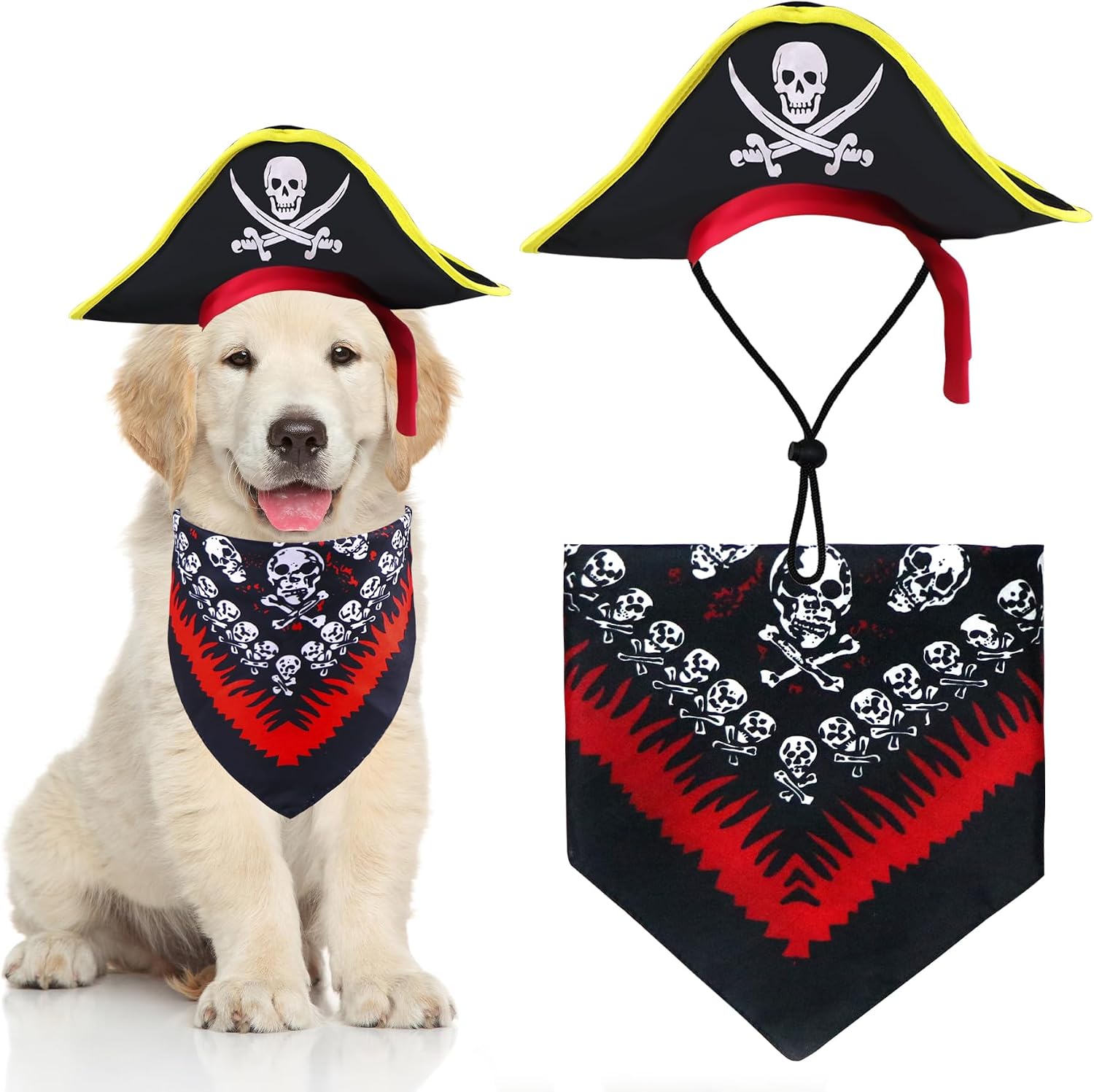 GOYOSWA Dog Pirate Costume, Dog Halloween Costumes Pirate Hat and Bandana Set Holiday Outfit Clothes for Small Medium Large Dogs Pets (Style A, Large)