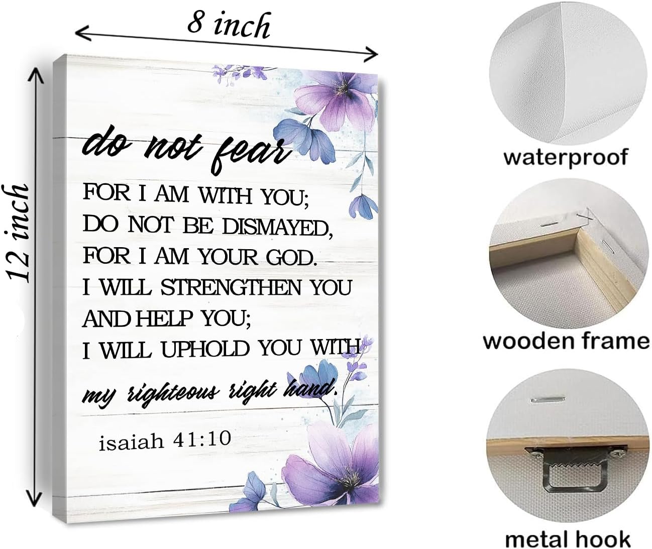 Do Not Fear Isaiah 41:10 Scripture Canvas Painting Bible Verse Wall Art Decor Prints for Home Dining Room Living Room Christian Gifts Framed 8 * 12 Inch