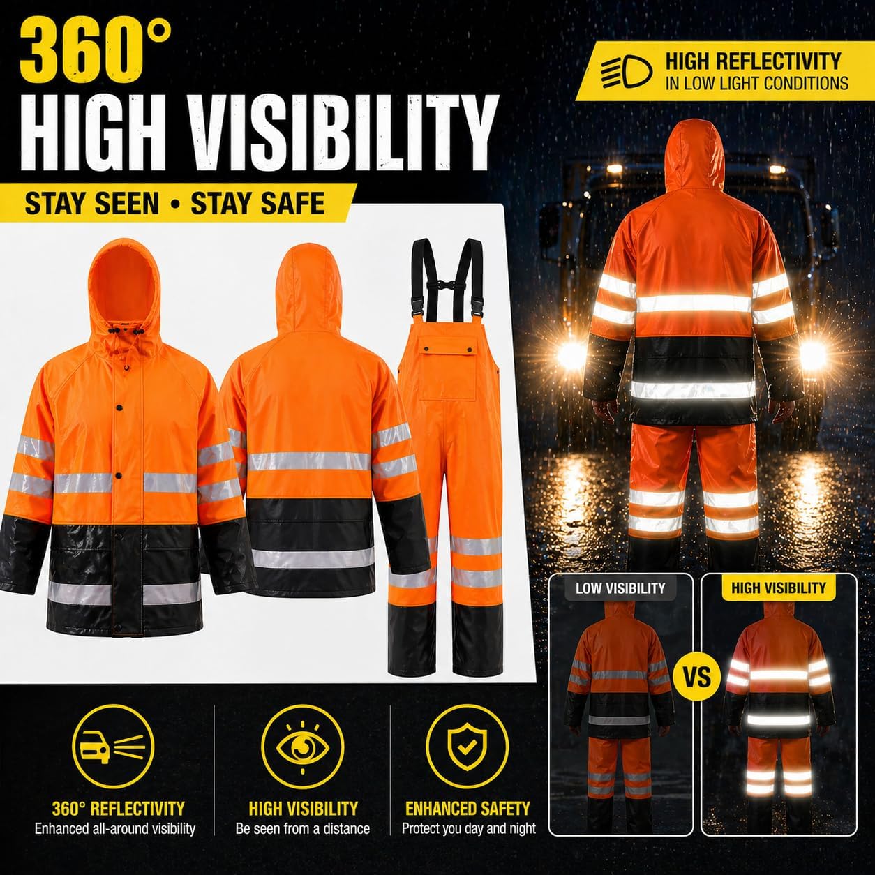 Rain Suit For Men & Women Waterproof Heavy Duty Rain Gear Reflective Jacket for Fishing Outdoor Work Raincoats