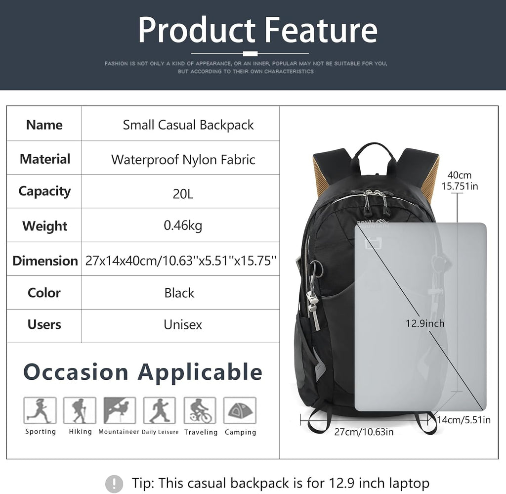 20L Hiking Backpack With Rain-Cover, Lightweight Packable Backpack For Women Men, Hiking Daypack Backpacks Fit For Camping, Sports, Daily Commuting, Short Trips (Black)