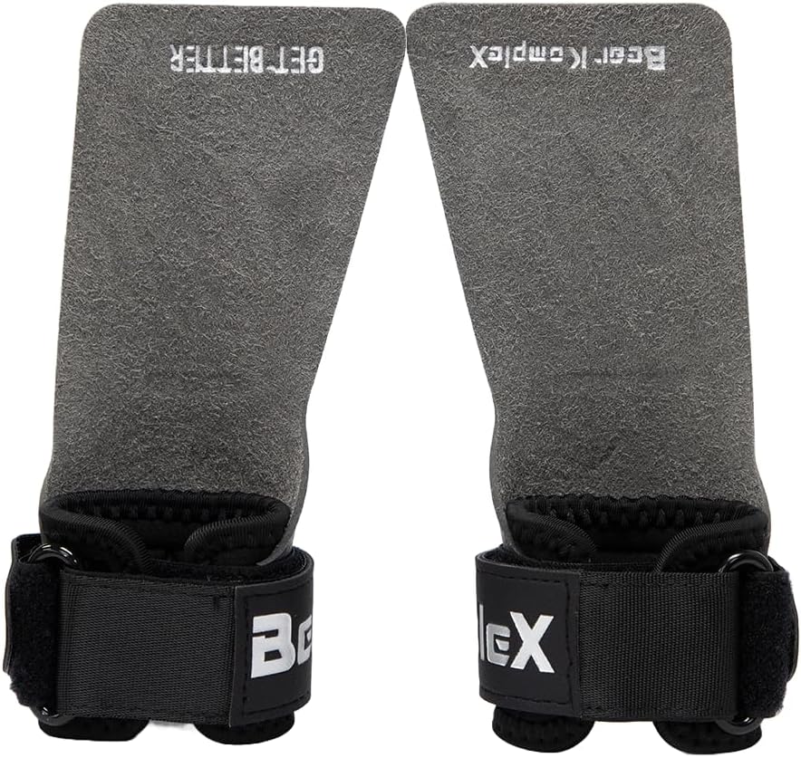 Bear KompleX No Hole Hand Grips - Non-Slip Fingerless Gymnastics Grips for Weight Lifting, Pull-ups & Cross Training | Lightweight, Padded Wrists & Foldable Grip.