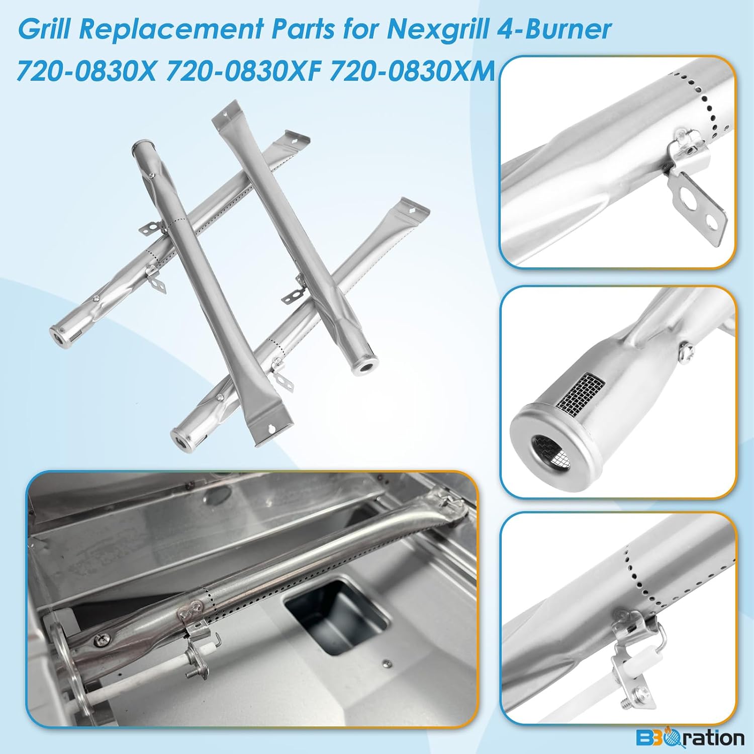 Replacement Parts Kit for Nexgrill 4 Burner 720-0830X 720-0830XF 720-0830XM, Grill Parts Kit for Nexgrill 720-0830X Replacement Parts, Grill Grate Kit for Nexgrill Replacement Parts 4 Burner