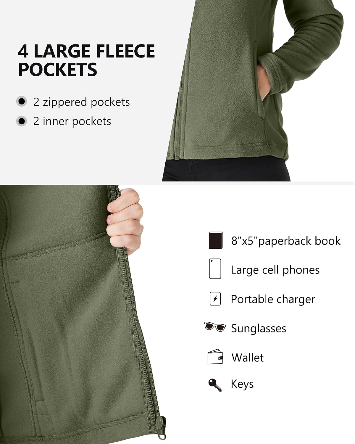 Outdoor Ventures Women's Lightweight Warm Polar Fleece Jacket Zip Up