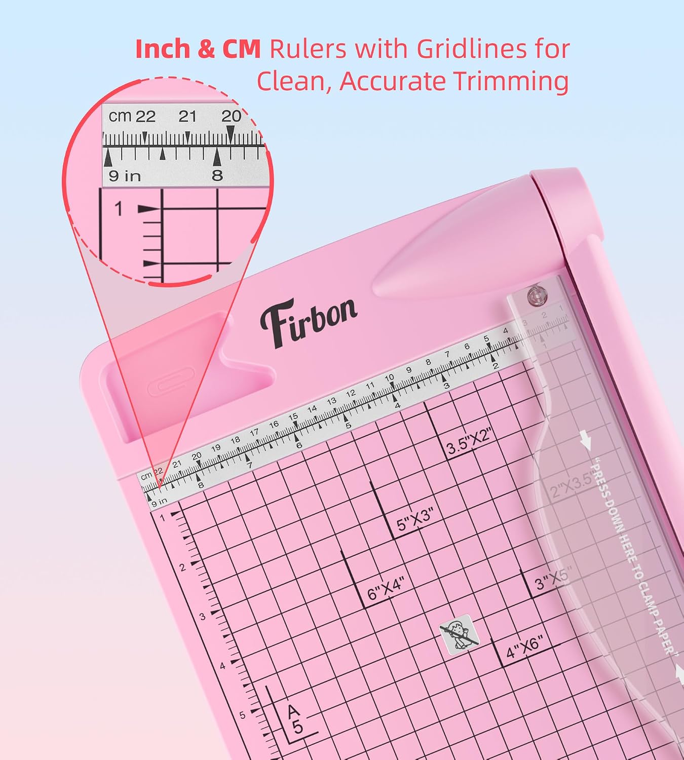 Firbon 12 Inch Guillotine Paper Cutter, Heavy Duty Paper Trimmer, Pink