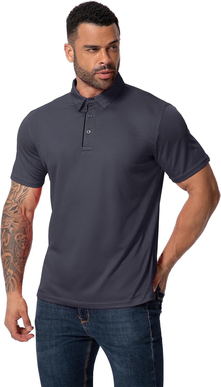 3 Pack Mens Golf Polo Shirt Short Sleeve Quick Dry Moisture Wicking