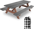 6ft 72" Picnic Table and Bench Cover, 3 Pack, Black-White Checkered