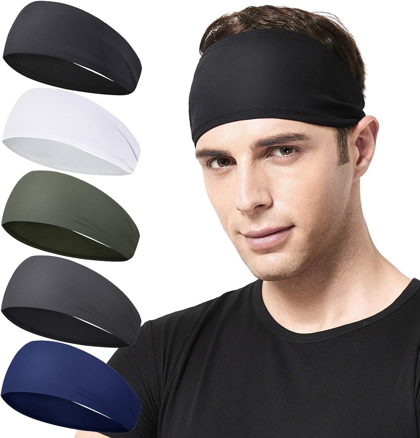 Acozycoo Headbands for Men,5 Pack Mens Moisture Wicking Workout Sweatband