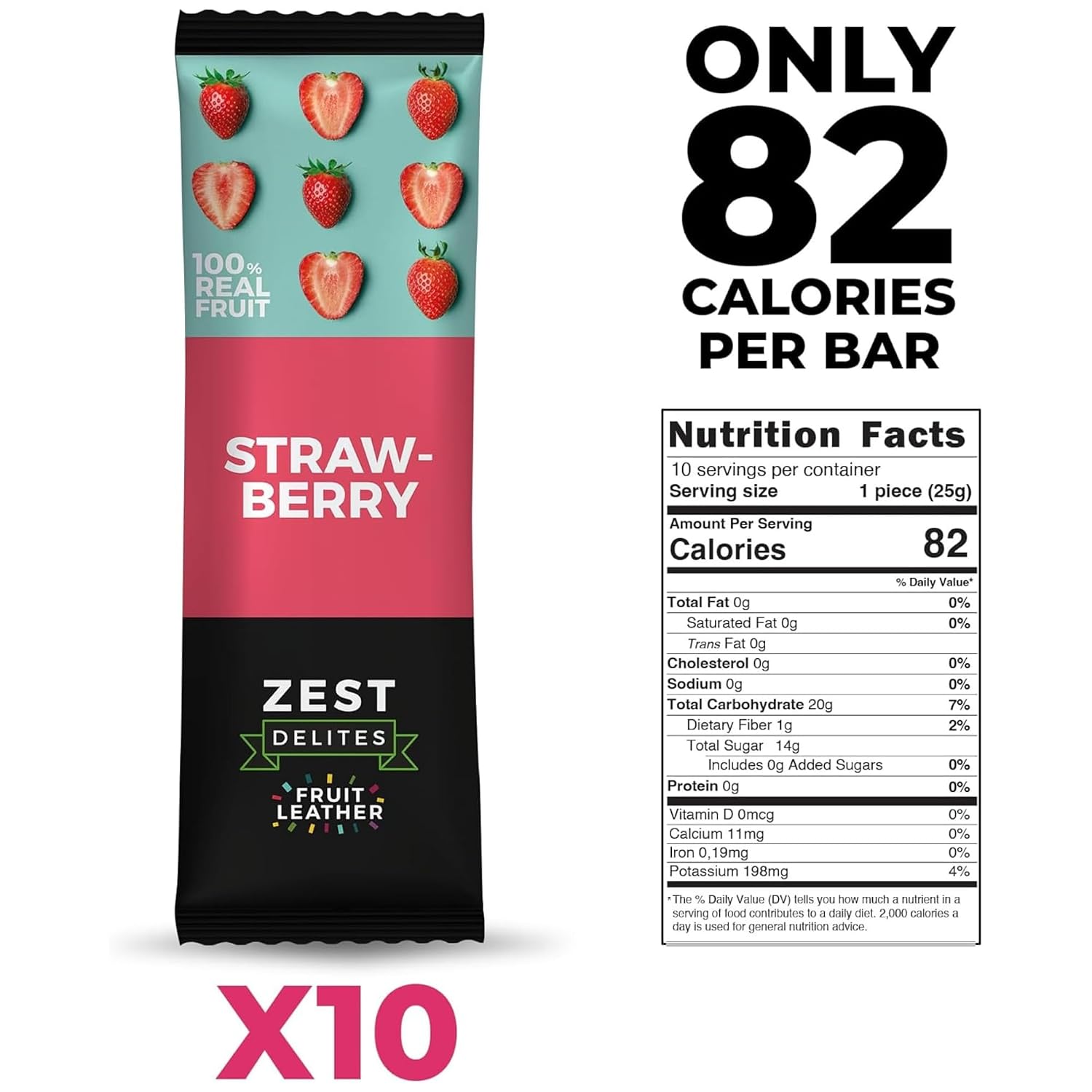 Fruit Leather by Zest Delites, Strawberry Healthy Fruit Snacks, 10 Pack Box
