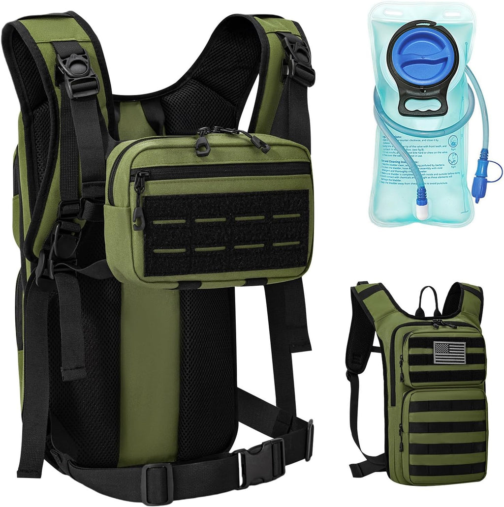 Koculemi Tactical Hydration Backpack with 2L Water Bladder and Front Small Tactical Pouch, Outdoor Water Backpack for Men Women, Sports Hydration Pack for Hiking, Cycling,Climbing