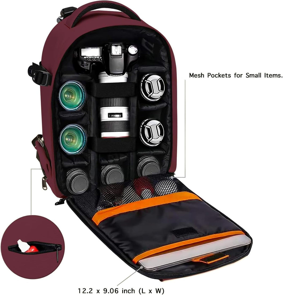 MOSISO Camera Backpack,Photography Backpack Padded Camera Bag, Wine Red