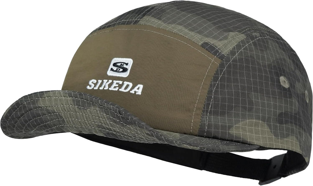 CLAPE Short Brim Baseball Cap for Men, Camouflage Quick-Dry 5 Panel Camper Hat Shapeable Low Profile Short Bill Cap