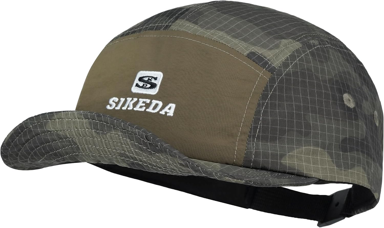 CLAPE Short Brim Baseball Cap for Men, Camouflage Quick-Dry 5 Panel Camper Hat Shapeable Low Profile Short Bill Cap