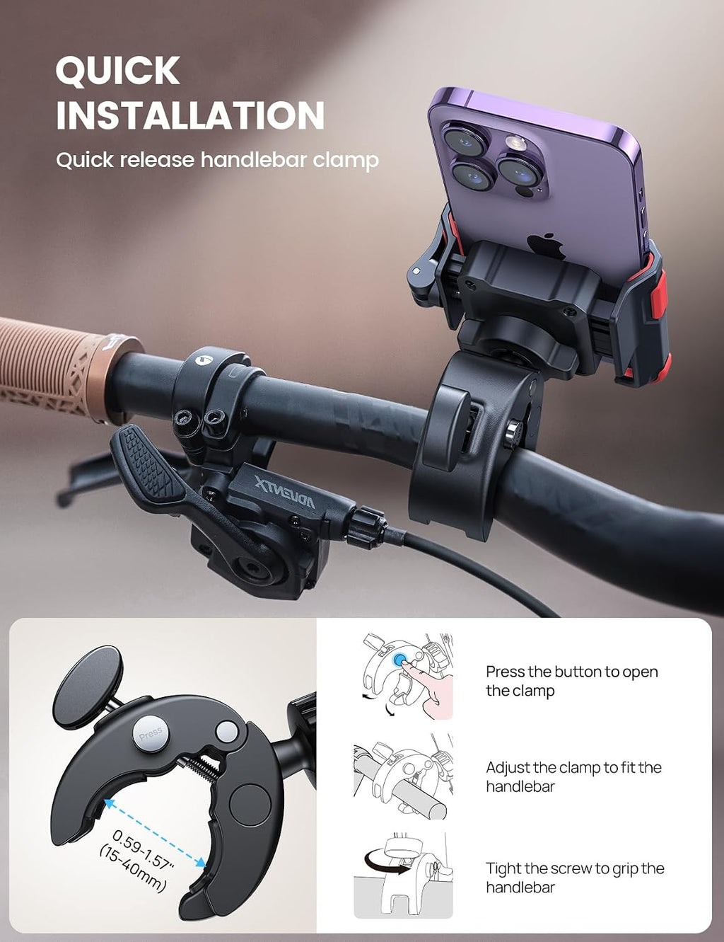 Lamicall Motorcycle Bike Phone Mount, 1s Lock Bike Phone Holder