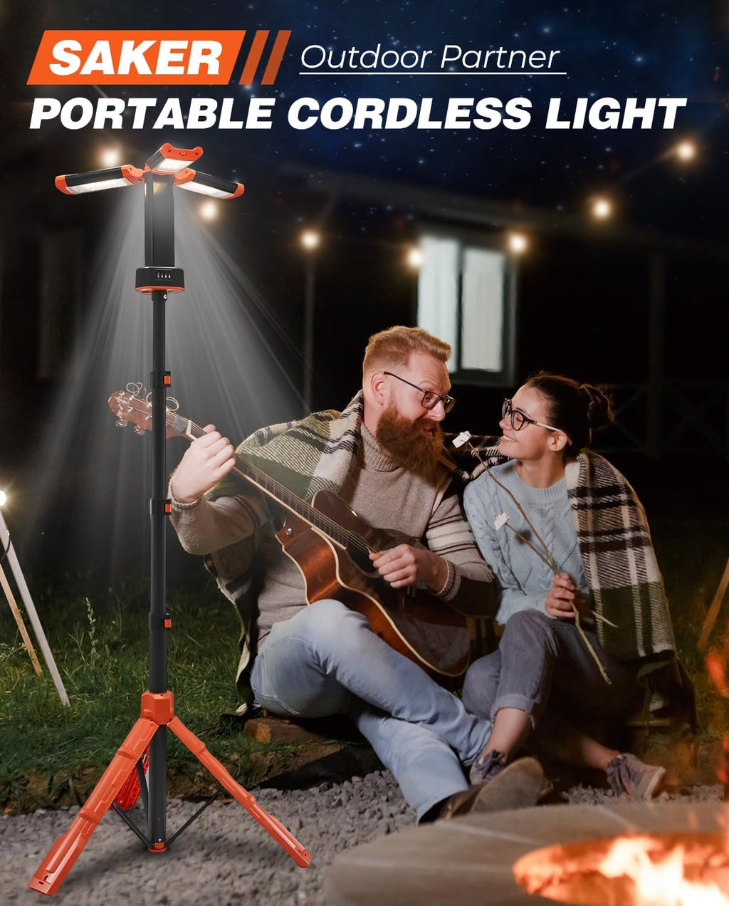 Saker Portable Camping Light with Stand 12000mAh 73.2" Work Light LD10