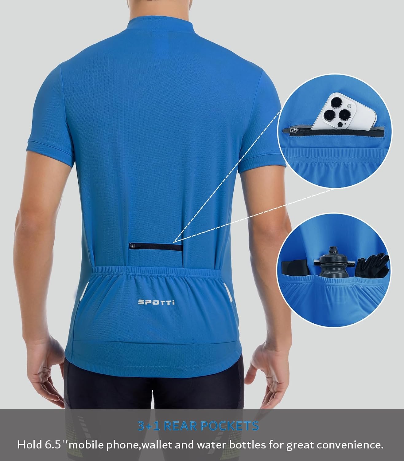 Spotti Men's Cycling Jersey Short Sleeve Half-Zip Bike Shirt, 4 Pockets