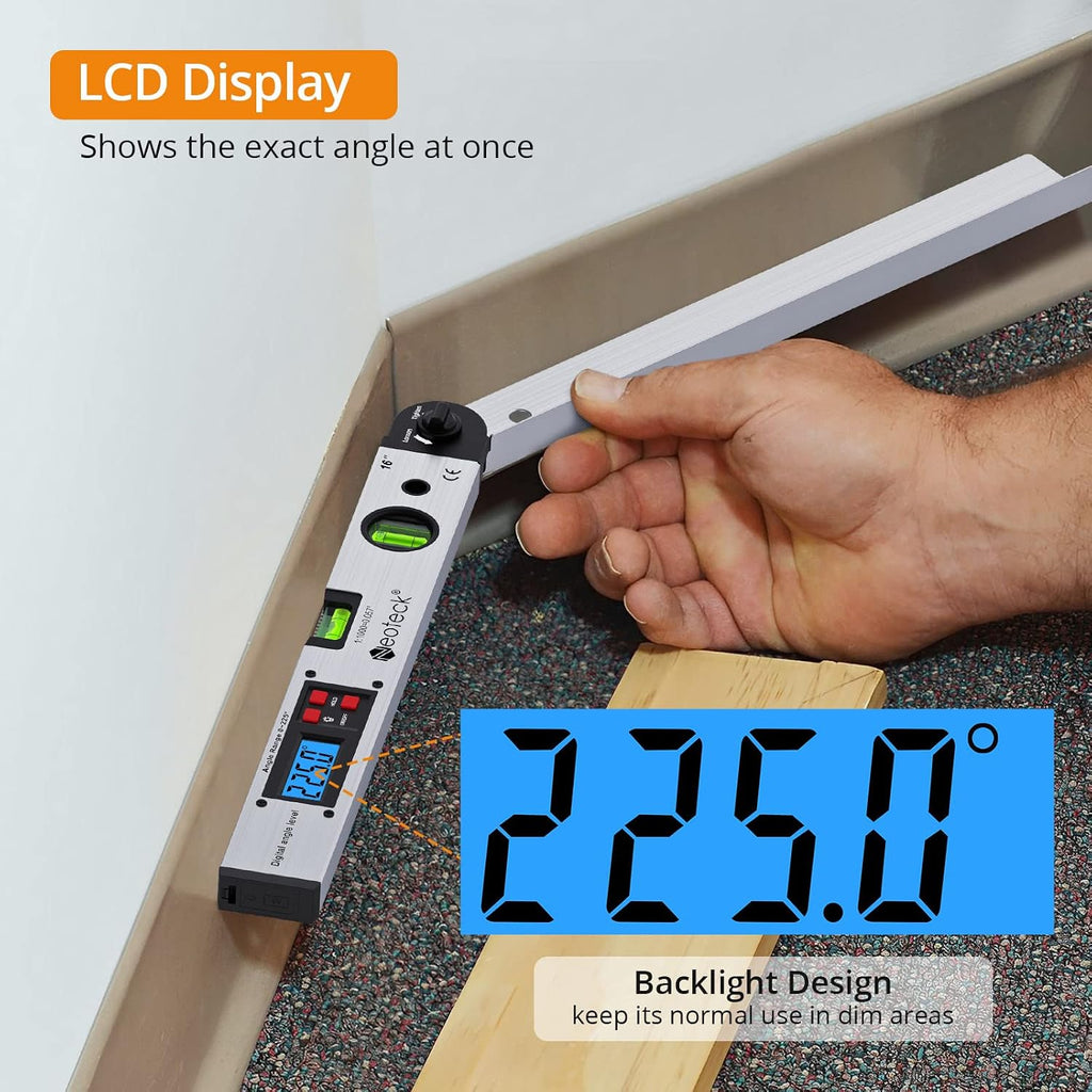 Neoteck 16 inch Digital Angle Finder 225°Aluminum Protractor LCD Backlight