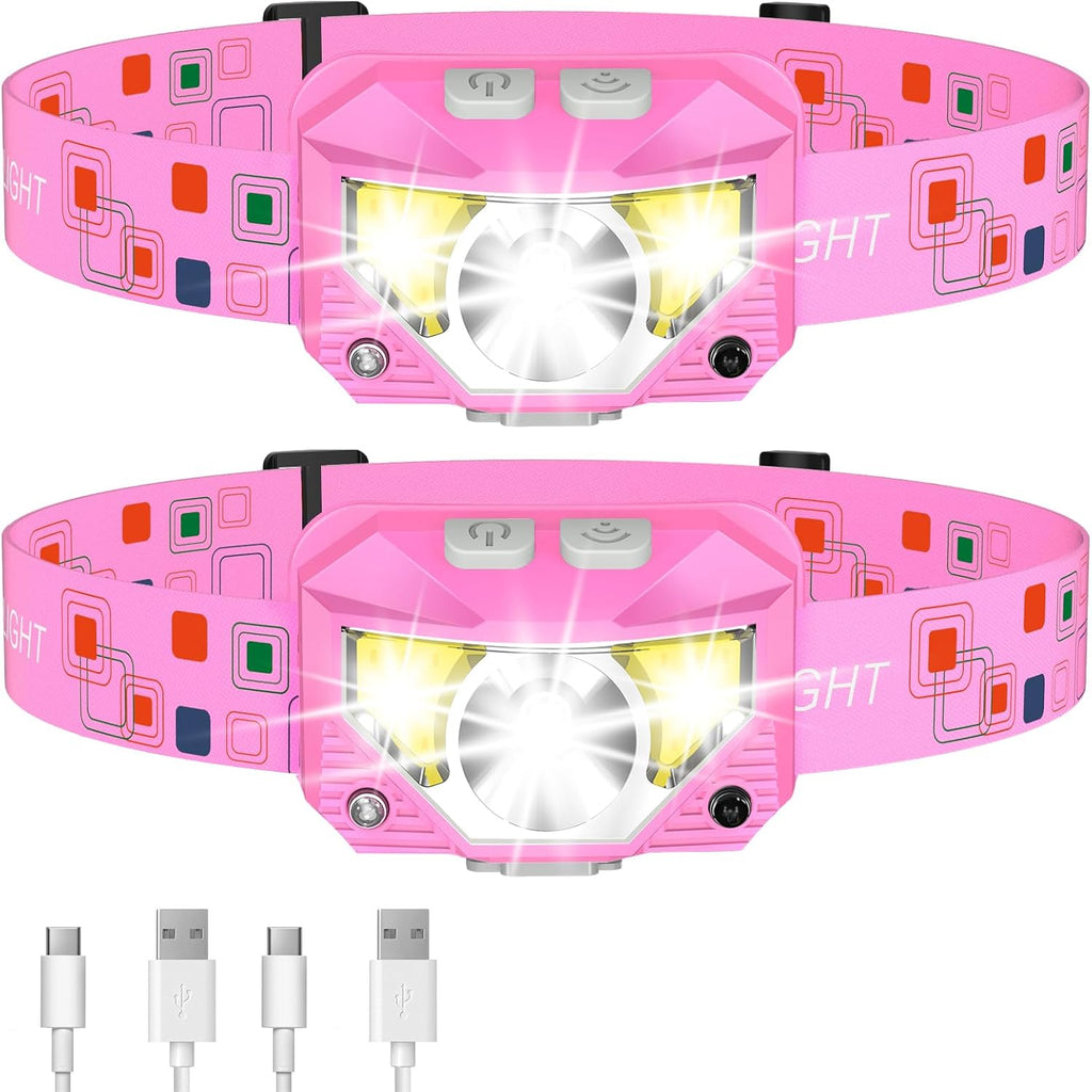 LHKNL Headlamp Flashlight, Lumen Bright Head Lamps LED Rechargeable-Pink
