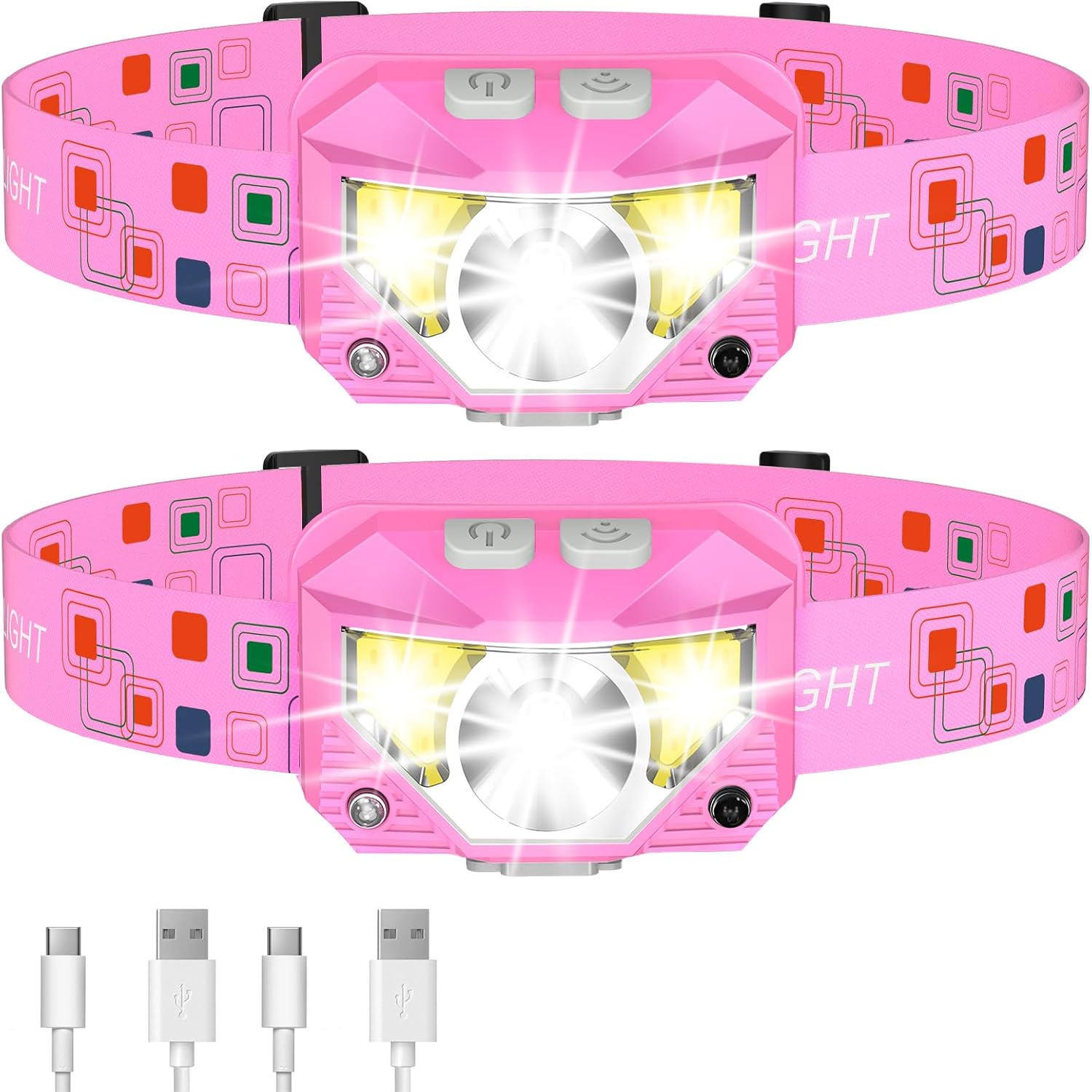 LHKNL Headlamp Flashlight, Lumen Bright Head Lamps LED Rechargeable-Pink