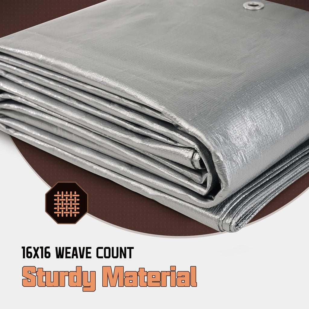 8 x 10 FT Waterproof Heavy Duty Tarp, 10 Mil Thick, Outdoor Furniture Covers, Plastic Insulated Tarpaulin for Camping Tent Roof Boat Patio Pool Cover, Large & Small Multi-Size Tarps, Silver/Brown
