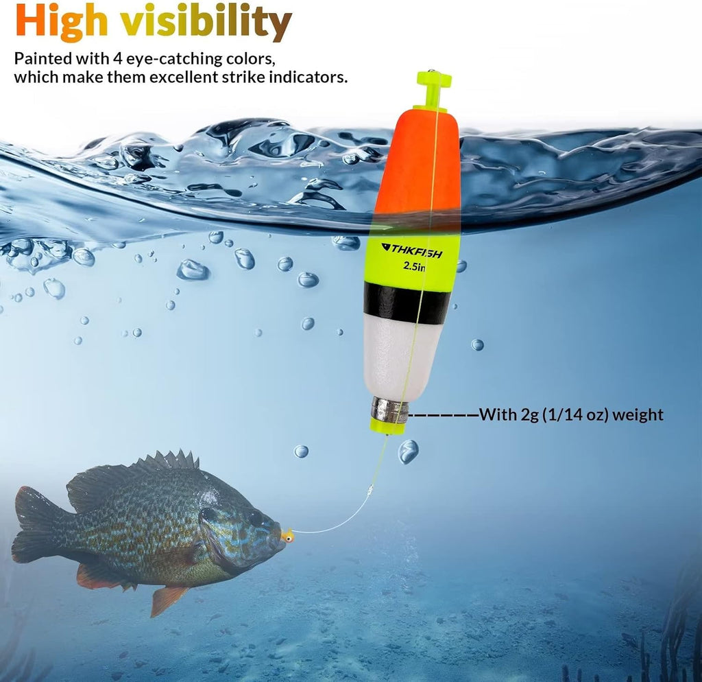 THKFISH Fishing Bobbers 5PCS EVA Foam Round Floats Red/Green Snap-On Spring Fishing Buoy Accessories for Freshwater Saltwater