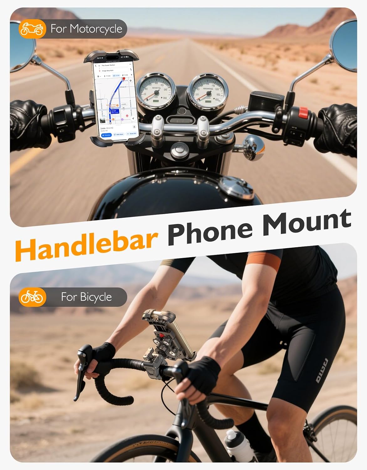 Bike Phone Holder Motorcycle Mount with Rubber Vibration Damper