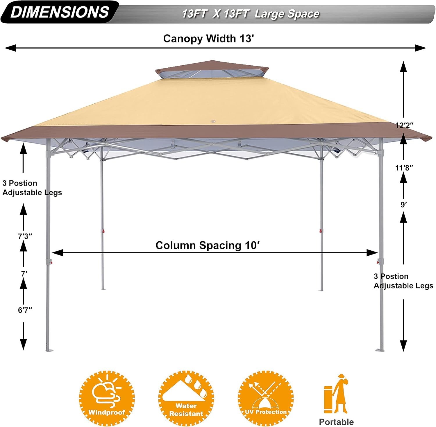 ABCCANOPY 13x13 Instant Pop Up Canopy Tent, Double Vented Top, Beige