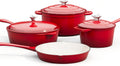 MAISON ARTS 7 Piece Enameled Cast Iron Pots and Pans Set, Red