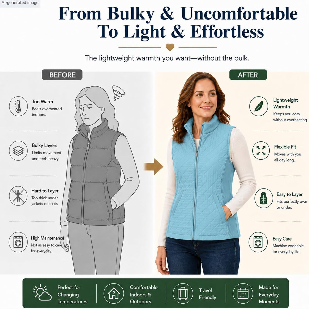 Bienzoe Womens Lightweight Quilted Vest: Warm Daily Layer