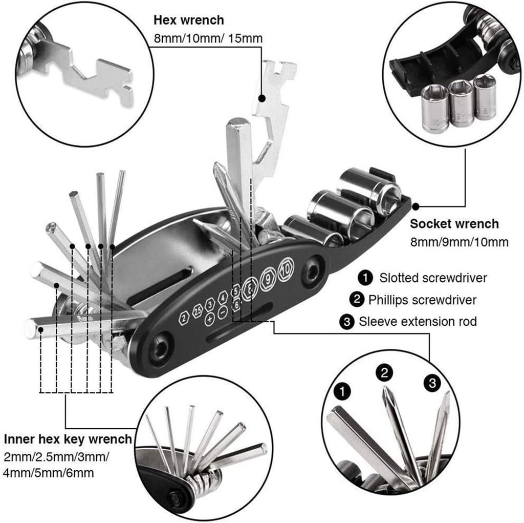 Bike Saddle Bag with Repair Tool Kits, Bicycle Saddle Bag with Repair Set, Bike Bag Under Seat, Bike Seat Bag, Bike Storage Bag with 16-in-1 Multifunction Tool Kits