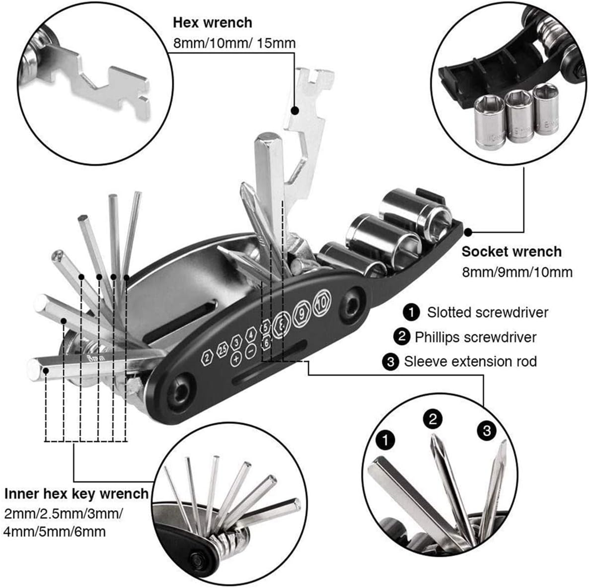 Bike Saddle Bag with Repair Tool Kits, Bicycle Saddle Bag with Repair Set, Bike Bag Under Seat, Bike Seat Bag, Bike Storage Bag with 16-in-1 Multifunction Tool Kits