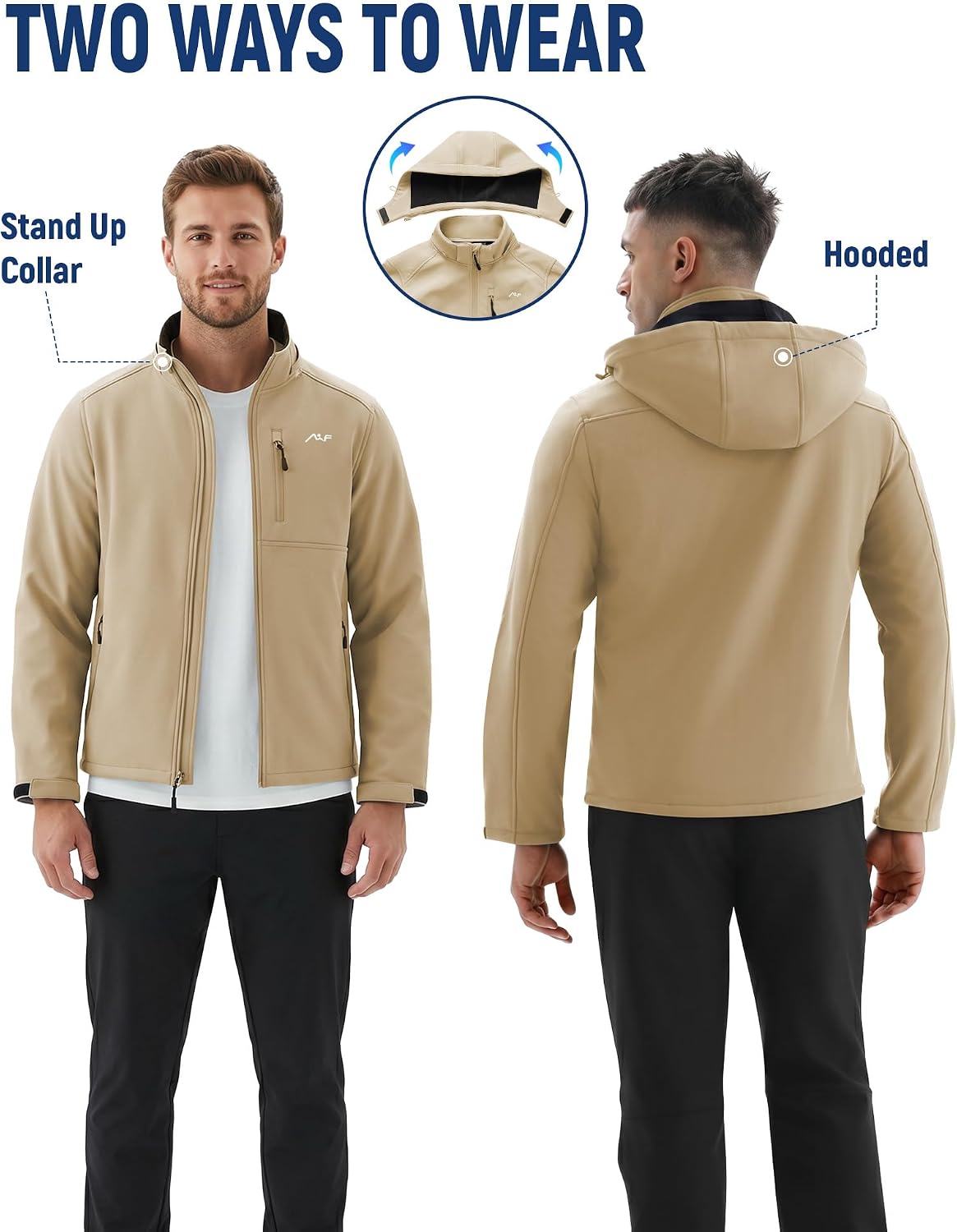 WULFUL Men's Softshell Jacket Waterproof Lightweight Insulated Windbreaker Fleece Lined Rain Shell Jacket for Hiking Travel