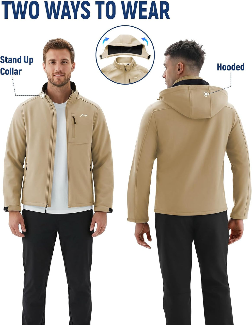 WULFUL Men's Softshell Jacket Waterproof Lightweight Insulated Windbreaker Fleece Lined Rain Shell Jacket for Hiking Travel