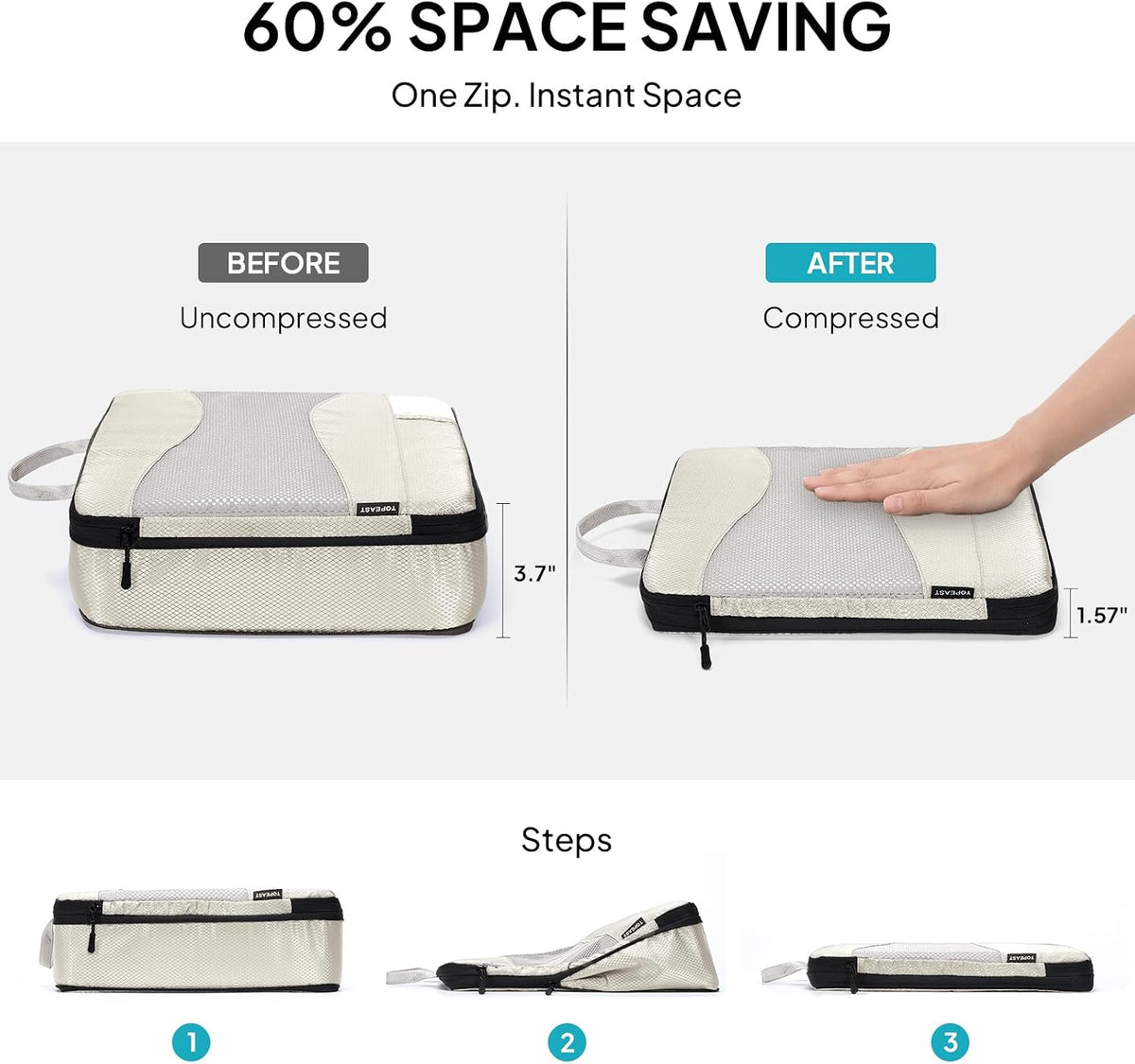TOPEAST Compression Packing Cubes 4 Set Suitcase Organizer Bags for Travel