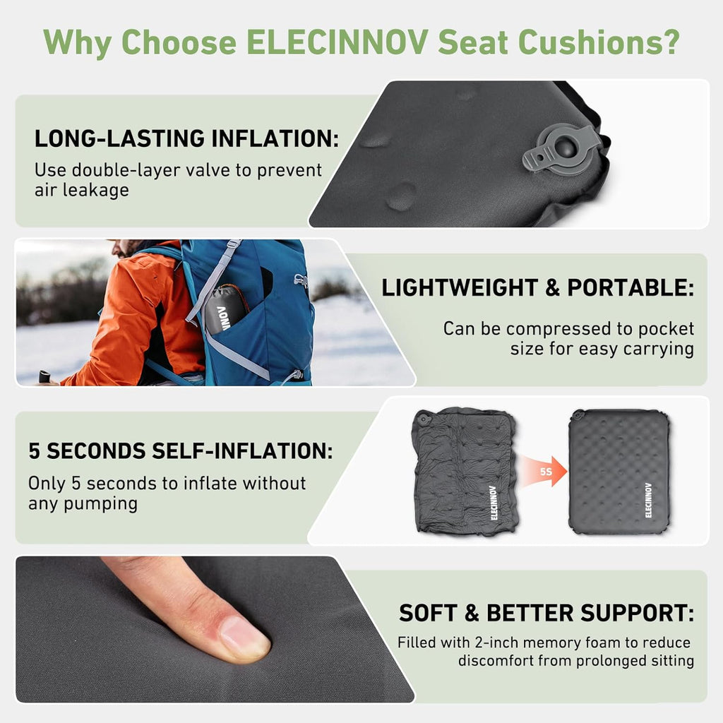 Inflatable Seat Cushion, Self Inflating Compact Stadium Seat Cushion