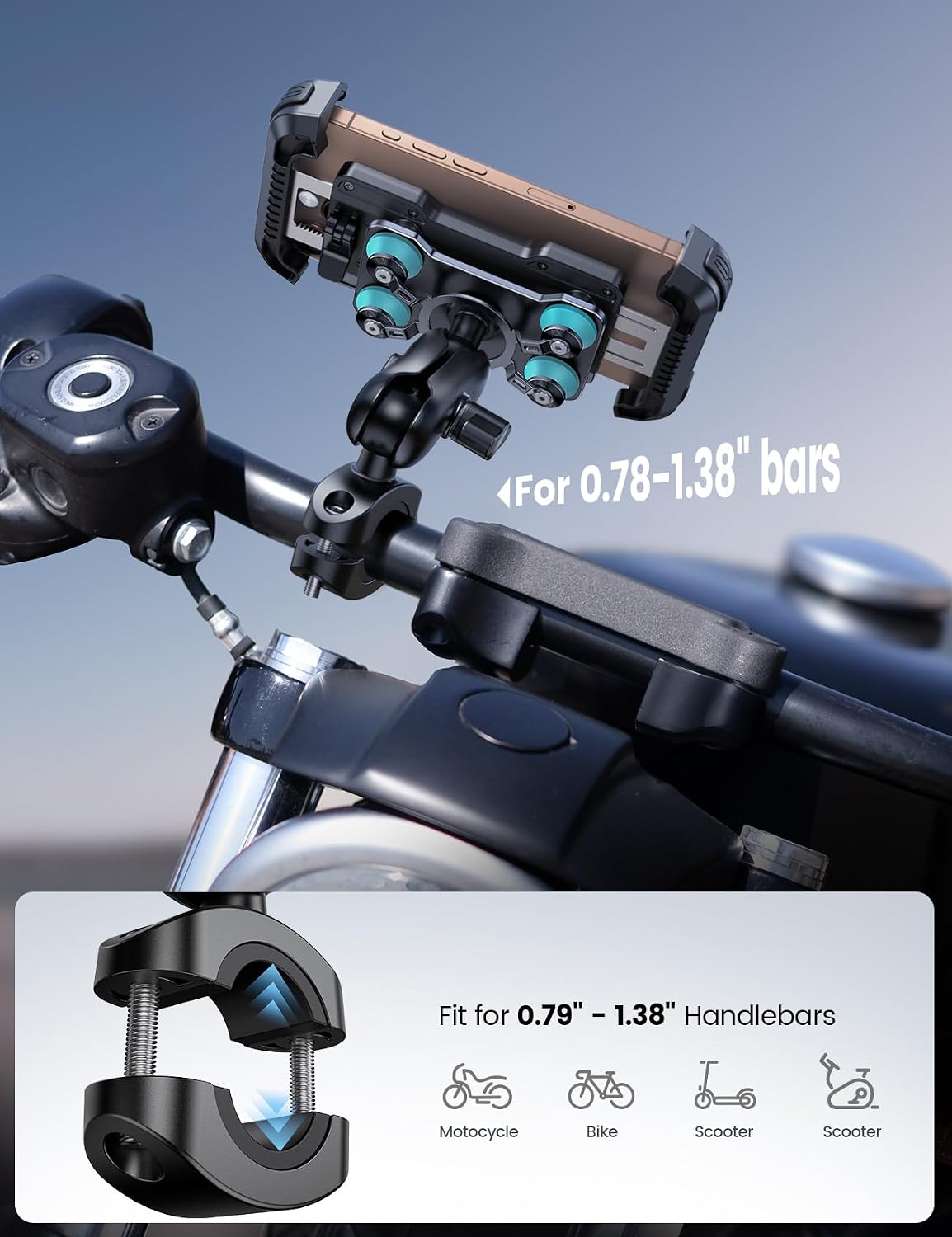 Lamicall Motorcycle Phone Mount Holder with Dual Vibration Dampener