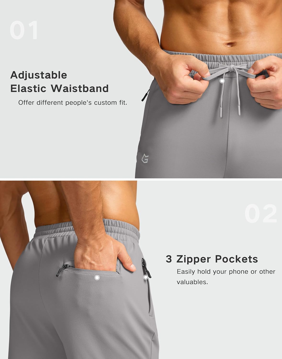 G Gradual Men's Fleece Lined Pants with 3 Zipper Pockets Water Resistant Winter Warm Hiking Pants Athletic Sweatpants for Men