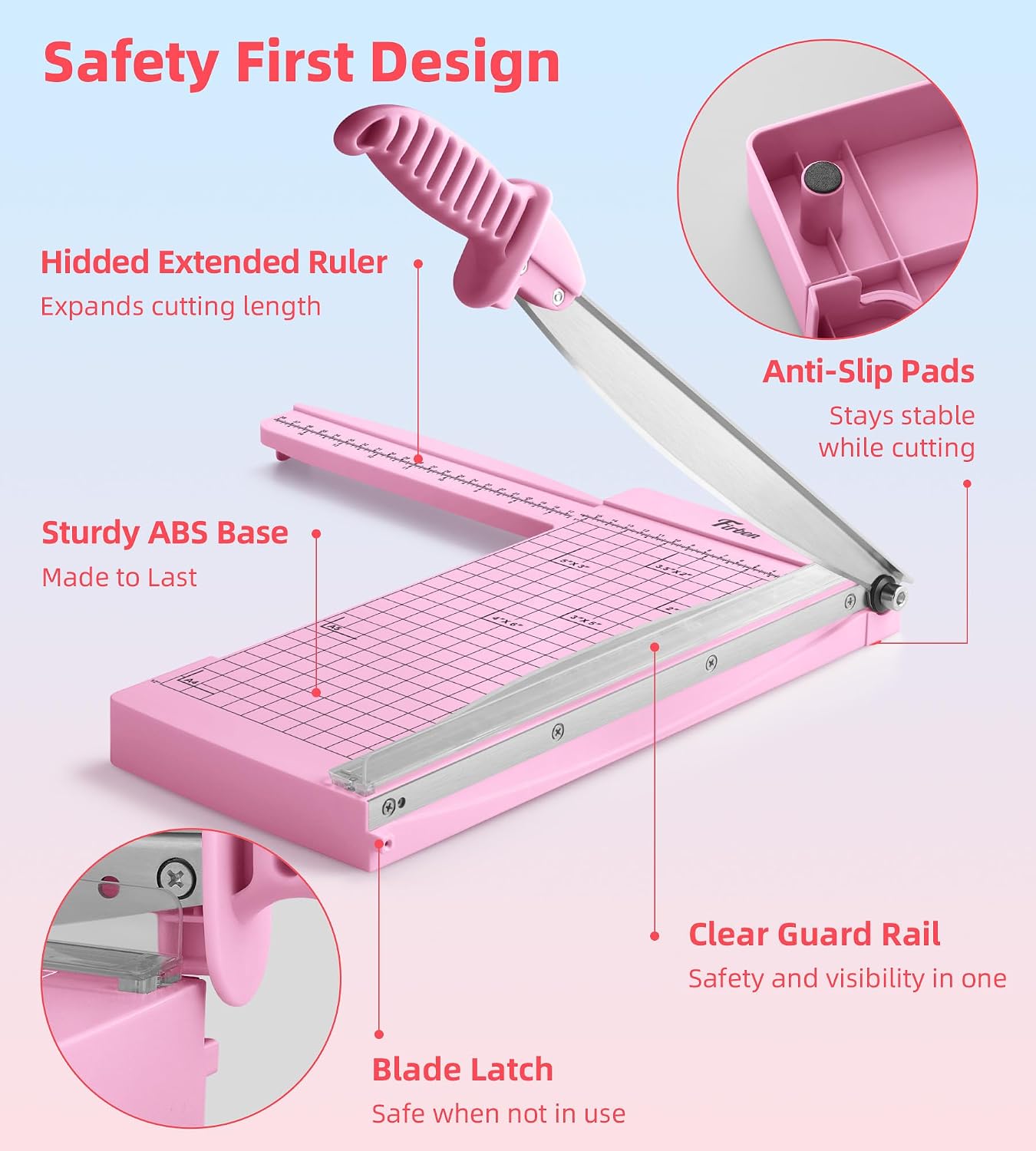 Firbon 12" Guillotine Paper Cutter with Hidden Ruler, Compact Paper Trimmer