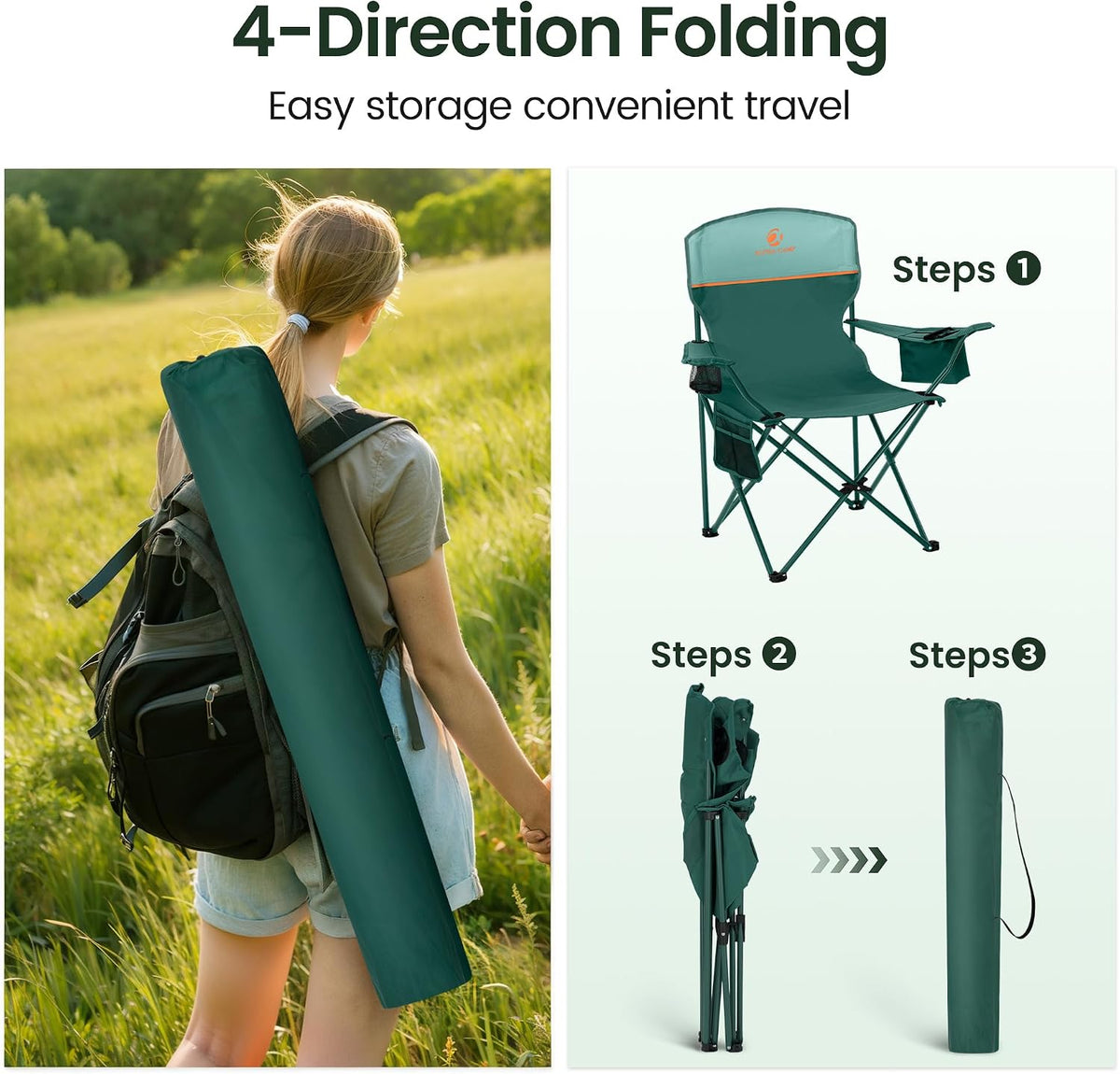 2 Pack Folding Camping Chairs Outdoor Lawn Chair Support 250lbs Green