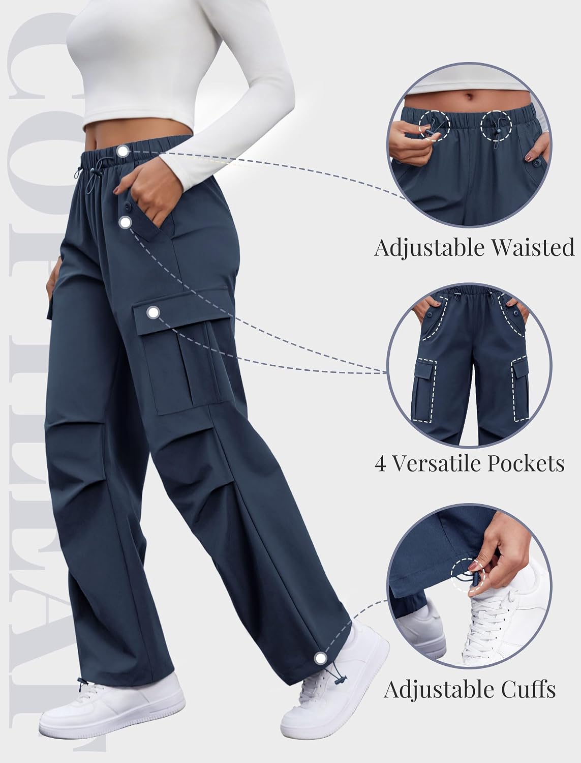 COPYLEAF Cargo Pants Women Parachute Baggy Hiking Pants with Pockets Travel