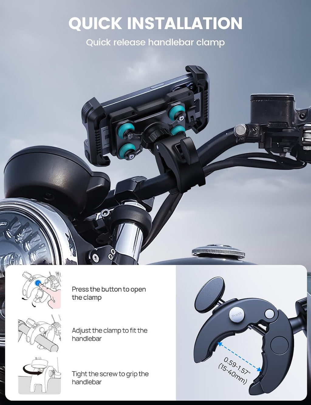 Lamicall Motorcycle Phone Mount Holder with Dual Vibration Dampener